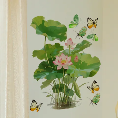 PVC Grüne Pflanze Blume Schmetterling Wandaufkleber Für Wohnzimmer Schlafzimmer Küche Home Decor Selbstklebende Wandtattoos