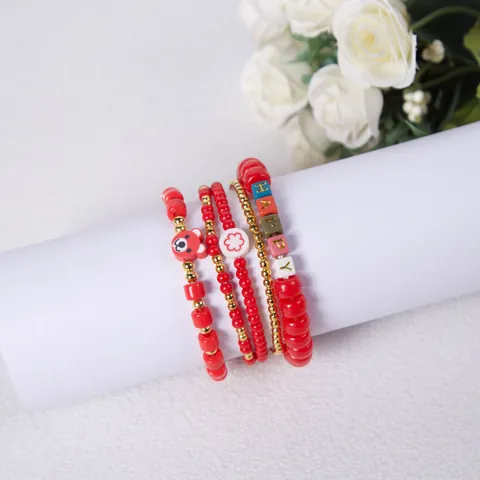 Bohemian Handmade Beaded Bracelet For Women Teens Acrylic Alloy Letter Beads Happy Lucky Freedom Dream Smile Heart Bear Flower Preppy Style Jewelry Gift
