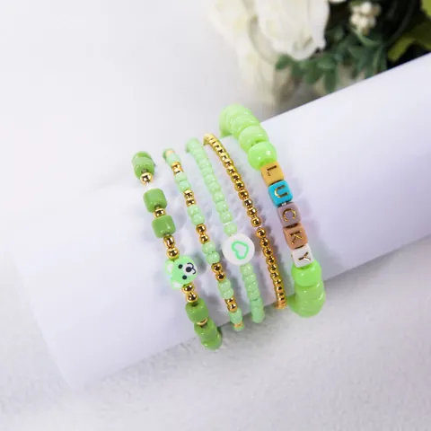 Bohemian Handmade Beaded Bracelet For Women Teens Acrylic Alloy Letter Beads Happy Lucky Freedom Dream Smile Heart Bear Flower Preppy Style Jewelry Gift
