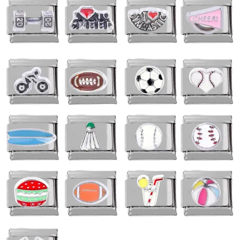 304 Stainless Steel Italian Charm Bracelet Links DIY Sports Football Baseball Enamel Charms For Modular Jewelry Making Unisex