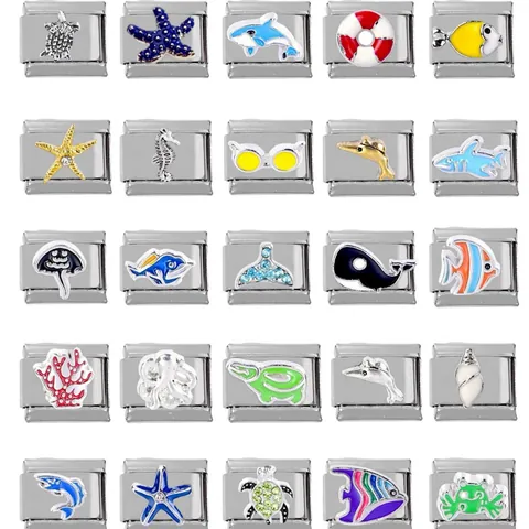 304 Stainless Steel Italian Charm Link For DIY Bracelet Marine Life Sea Turtle Starfish Enamel Jewelry Module For Unisex