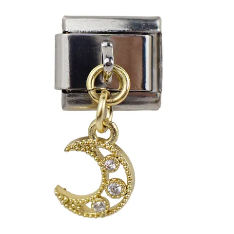 Italienische Charm Links Edelstahl Modular Armband DIY Schmuck Zubehör Gold Vergoldet Legierung Zirkonia Mond Schleife Stern Anhänger Für Damen