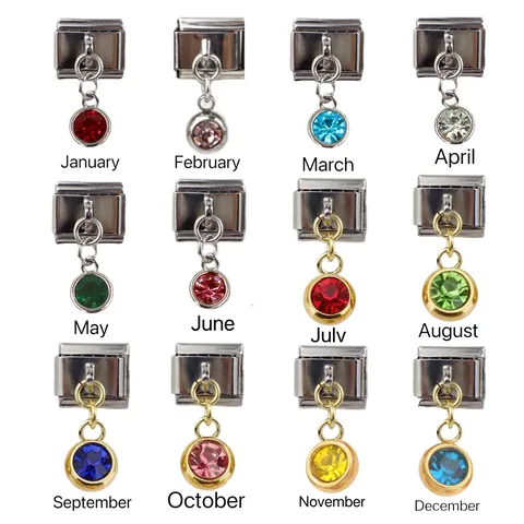 Italian Charm Link Birthstone Dangle Pendant Stainless Steel DIY Modular Bracelet Accessory Gold Silver Plated Jewelry For Women Men