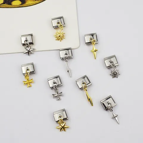 Edelstahl Italienische Charm Link Modulares Armband Zubehör Schmetterling Stern Sonne Kreuz Blitz Hänger Unisex Schmuck