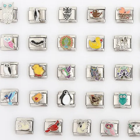 Stainless Steel Bird Animal Italian Charm Bracelet Link Enamel DIY Modular Jewelry Component For Women Men Gift
