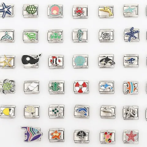 Stainless Steel Italian Charm Links Ocean Theme Marine Animal Starfish Turtle Dolphin DIY Modular Bracelet Charms For Women Men