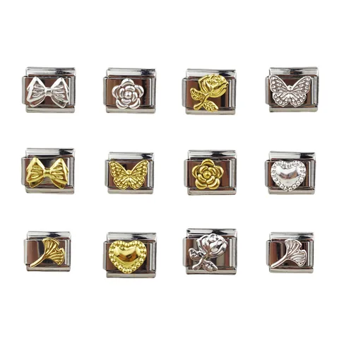 Italian Charm Bracelet Modular Links Stainless Steel DIY Jewelry Accessories Butterfly Rose Heart Ginkgo Leaf Gold Silver Plated For Women