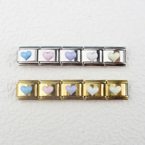 Italian Style Stainless Steel Modular Heart Charm Link For DIY Bracelet Gold Silver Plated Enamel Heart Jewelry Accessory