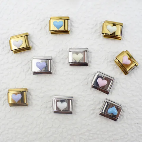 Italian Style Stainless Steel Modular Heart Charm Link For DIY Bracelet Gold Silver Plated Enamel Heart Jewelry Accessory