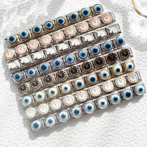 304 Stainless Steel Italian Charm Bracelet Link DIY Modular Bead Evil Eye Unicorn Roman Numeral Clock Jewelry Making Accessory