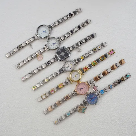 Orologio Donna Italian Charm con Cinturino in Acciaio Inossidabile Quarzo con Pendenti a Farfalla Conchiglia Fiore Stella Gioielli alla Moda
