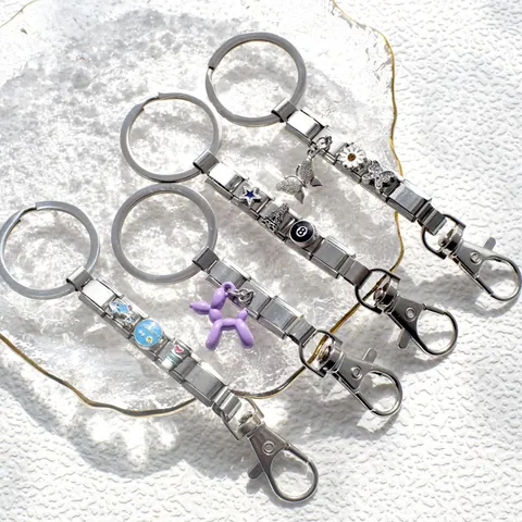Portachiavi DIY Charm Italiano Acciaio Inossidabile Modulare Link Anello Per Donna Cane Palloncino Albero Di Natale Cuore Regalo