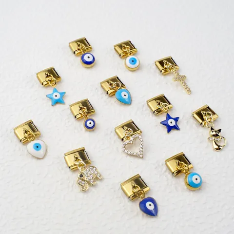 Italienische Charm-Elemente Edelstahl Vergoldet Böser Blick Herz Elefant Kreuz Katze Für DIY Armband Schmuck Modulares Element