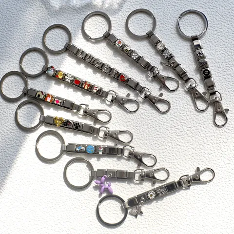 Portachiavi DIY Charm Italiano Acciaio Inossidabile Modulare Link Anello Per Donna Cane Palloncino Albero Di Natale Cuore Regalo