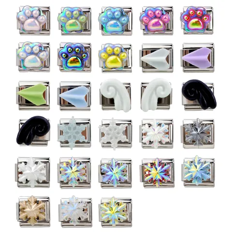 Italiaanse Stijl Roestvrij Staal Charm Links Irillerende Kattenpoot Sneeuwvlok Papieren Vliegtuig DIY Modulaire Armband Accessoires