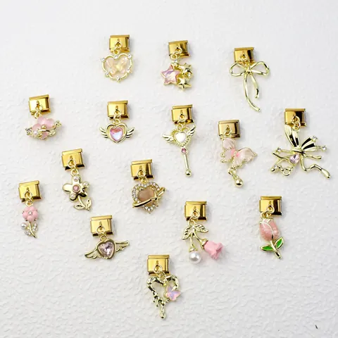 Italian Charm Bracelet Link Stainless Steel Alloy Pink Enamel Butterfly Heart Flower Pendant DIY Jewelry For Women Gift