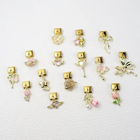 Italian Charm Bracelet Link Stainless Steel Alloy Pink Enamel Butterfly Heart Flower Pendant DIY Jewelry For Women Gift
