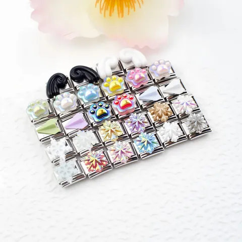 Italiaanse Stijl Roestvrij Staal Charm Links Irillerende Kattenpoot Sneeuwvlok Papieren Vliegtuig DIY Modulaire Armband Accessoires