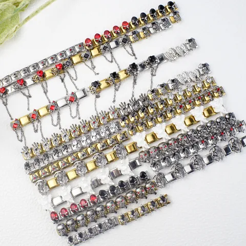 Maglie Charm Italiani in Acciaio Inossidabile Per Bracciale Modulare DIY Gotico Punk Cuore Teschio Ali di Angelo Gioielli Vintage Per Uomo Donna