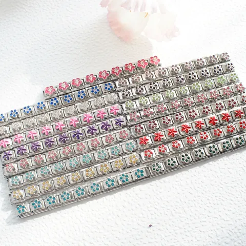 Stainless Steel Italian Charms DIY Bracelet Link Flower Star Rhinestone Enamel Modular Bracelet Component Jewelry For Women