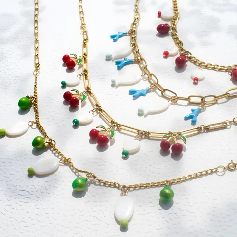 Collezione Gioielli Estate Fresca Lega Acrilico Frutta Mare Collana Bracciale Orecchini Cerchio Ciliegia Fragola Corallo Pesce Pendente