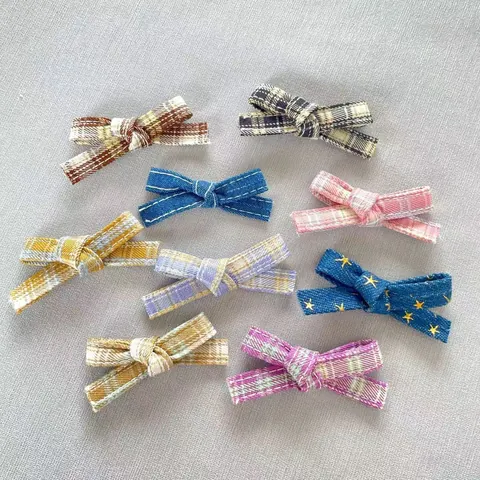 Handmade Fabric Denim Bowknot DIY Accessories Plaid Checkered Star Pattern For Doll Clothing Decoration And Jewelry Making