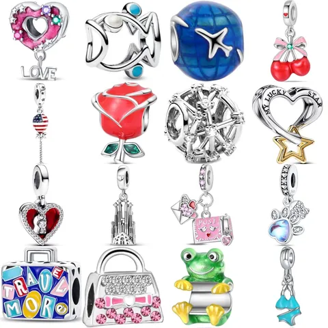 Alloy Enamel Zirconia Charms For DIY Bracelet Making Heart Rose Travel Suitcase Balloon Cat Paw Frog Star Pendant Jewelry