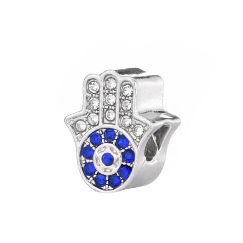 Abalorios Mano De Fátima Ojo Turco Para Pulsera Aleación Strass Azul Blanco Cristal Mano De Fátima Cuenta Accesorios Para Hacer Joyas DIY