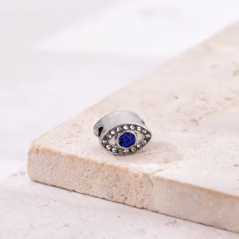 Abalorio Charm Ojo Turco de Aleación Con Strass Azul Blanco Incrustado Esmalte Espaciador Para DIY Pulsera Mujer Joyería