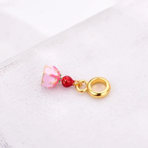 Alloy Strawberry Cupcake Charm For DIY Bracelet Making Pink Enamel Dessert Jewelry Pendant Accessory For Women Girls