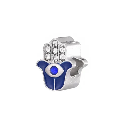 Abalorio Mano de Fátima de Aleación Esmalte Azul Ojo Turco Cuenta con Diamantes de Imitación para Creación de Pulseras DIY Accesorio de Joyería para Mujer
