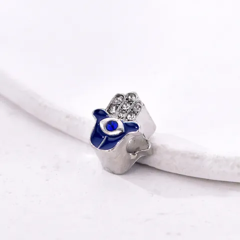 Abalorio Mano de Fátima de Aleación Esmalte Azul Ojo Turco Cuenta con Diamantes de Imitación para Creación de Pulseras DIY Accesorio de Joyería para Mujer