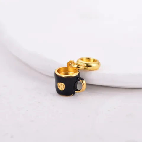 Alloy Enamel Coffee Cup Charm With Heart Pattern Gold Black DIY Jewelry Accessories For Bracelet Necklace Making Women