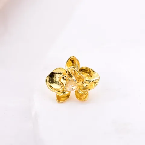 Alloy Gold Orchid Flower Large Hole Charm Bead With Heart Zirconia And Artificial Pearl DIY Bracelet Jewelry Accessory For Women Gift