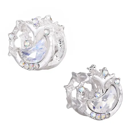 Vintage Alloy Crescent Moon Star Charm Hollow Inlaid Iridescent Zirconia Rhinestone For DIY Bracelet Necklace Women Jewelry Accessory