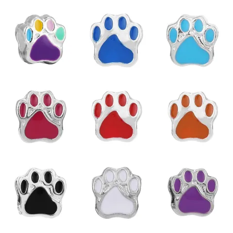 Cute Enamel Pet Paw Print Alloy Charms For DIY Bracelet Making Animal Claw Bead Jewelry Accessories For Women Kids