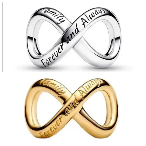 Alloy Infinity Charm Bead Engraved Family Forever And Always Mobius Ring For DIY Bracelet Jewelry Making Accessory