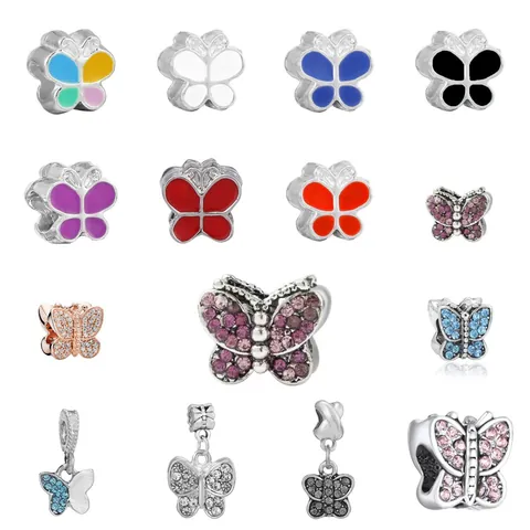 Alloy Butterfly Charms For DIY Bracelet Necklace Making Enamel Rhinestone Pendants For Women Jewelry Accessory Gift