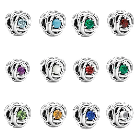 Legierung Geburtsstein Charms Hohlknoten Design Versilbert Strass Perlen Für DIY Armband Halskette Damen Schmuck Geschenk