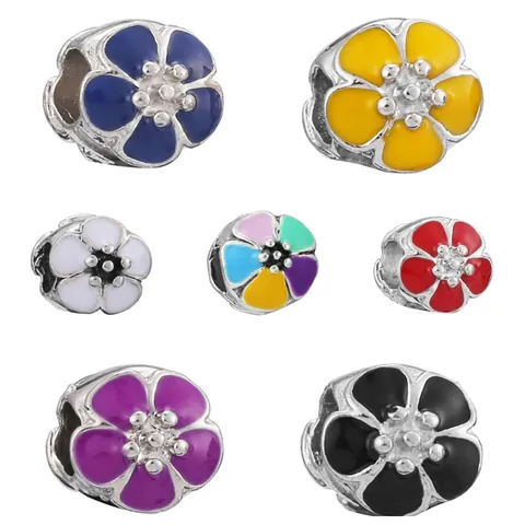 Fashion Alloy Colorful Five-Petal Flower Charms Enamel Drip Oil DIY Jewelry Beads For Bracelet Necklace Making Women Jewelry