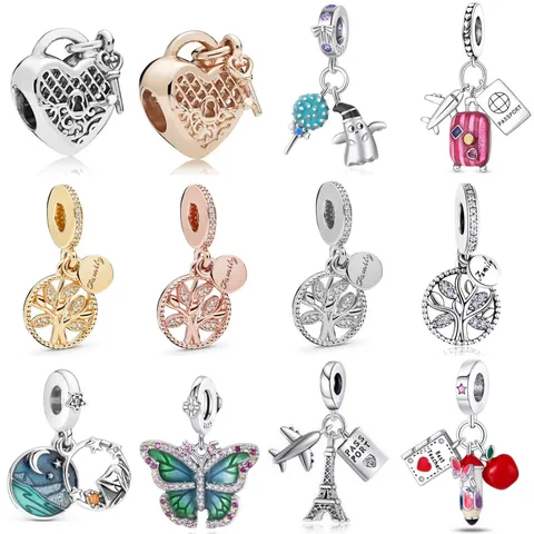 Alloy Enamel Zirconia Charm Beads For DIY Bracelet Tree Of Life Heart Lock Butterfly Travel Teacher Theme Jewelry Women Gifts