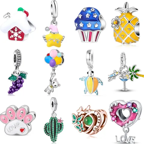 Alloy Enamel DIY Beads Charms For Bracelet Jewelry Making Drip Oil Heart Animal Fruit Shape Colorful Charms Accessory For Women