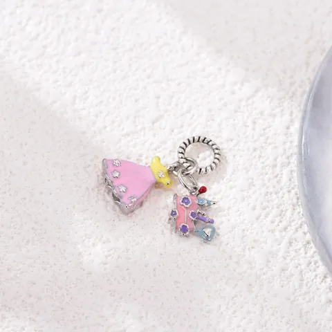 Alloy Pink Princess Dress And Castle Charms Multicolor Enamel Drip Oil Beads For DIY Bracelet Necklace Jewelry Making