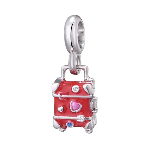 Red Luggage Suitcase Charm Alloy Enamel Heart Pattern Pendant For DIY Bracelet Necklace Jewelry Making Accessory For Women