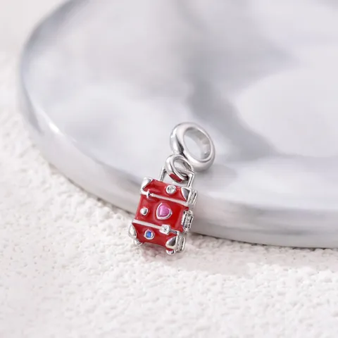 Red Luggage Suitcase Charm Alloy Enamel Heart Pattern Pendant For DIY Bracelet Necklace Jewelry Making Accessory For Women