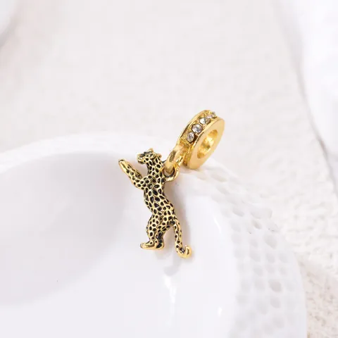 Dije Leopardo Pantera Cuenta de Aleación Chapada en Oro Estrás Incrustado Esmalte Para Fabricación de Pulsera Collar DIY Joyería Vintage