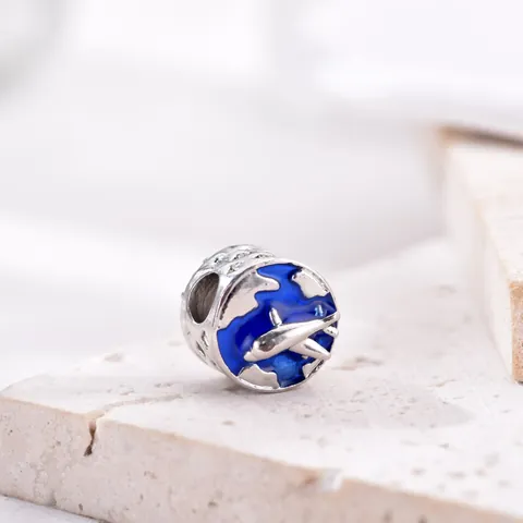 Alloy Enamel Blue Earth Airplane Charm Bead For DIY Bracelets Necklaces Travel Theme Jewelry Making Findings Accessory