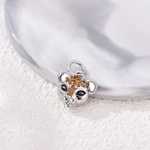 Leopard Head Charm Alloy Rhinestone Pendant For DIY Bracelet Necklace Jewelry Making Silver Orange Stone Jewelry Accessory