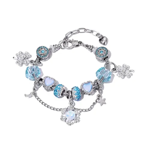 Gradient Blau Harzperlen Schneeflocke Charm Armband Legierung Strass Eingelegt Herz Stern Mond Anhänger Armband Schmuck Für Damen
