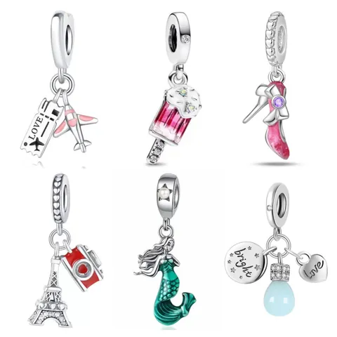 Fashion Alloy Enamel DIY Jewelry Charms Gradient Ice Cream High Heel Mermaid Eiffel Tower Camera Airplane Beads For Women Bracelet Making